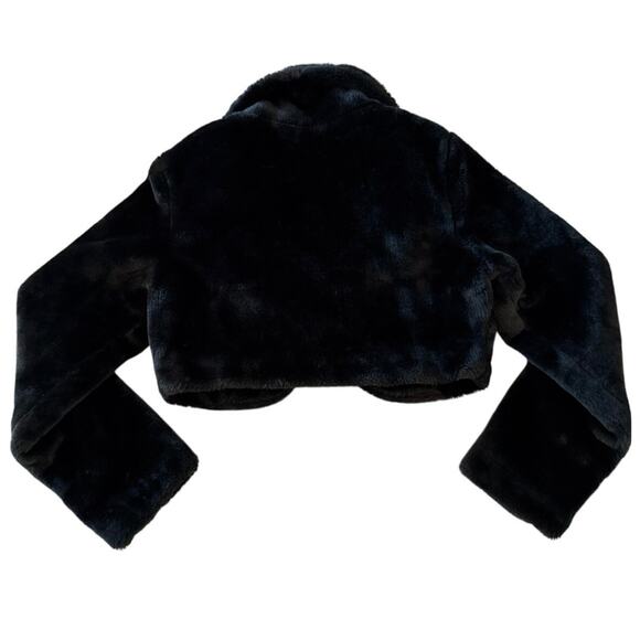 Marcelle Renee Y2K Micro Cropped Black Faux Fur Bolero Style Coat Jacket Medium - Picture 2 of 8